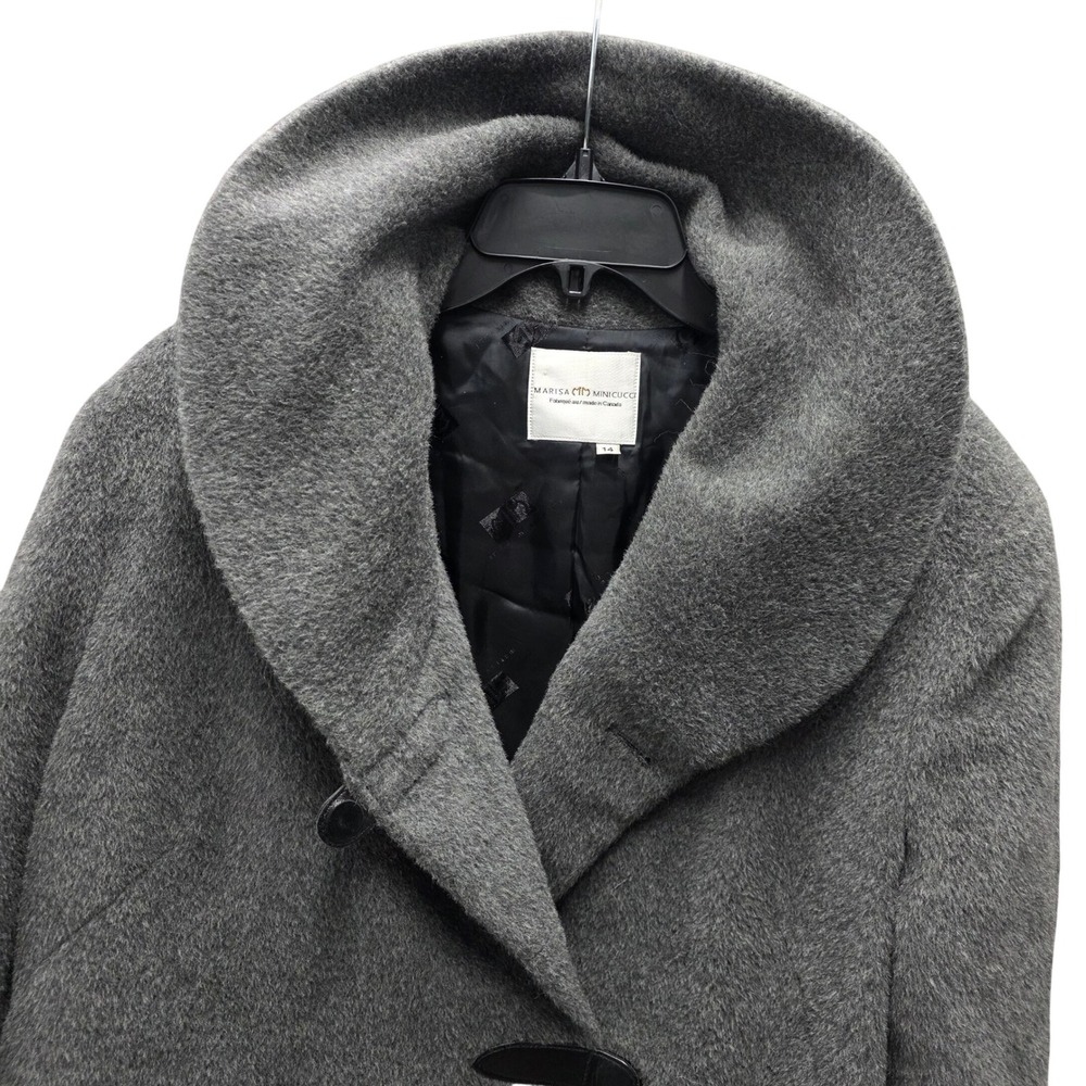Marisa Minicucci Grey Baby Alpaca Virgin Wool Shawl Collar Toggle Coat Size 14